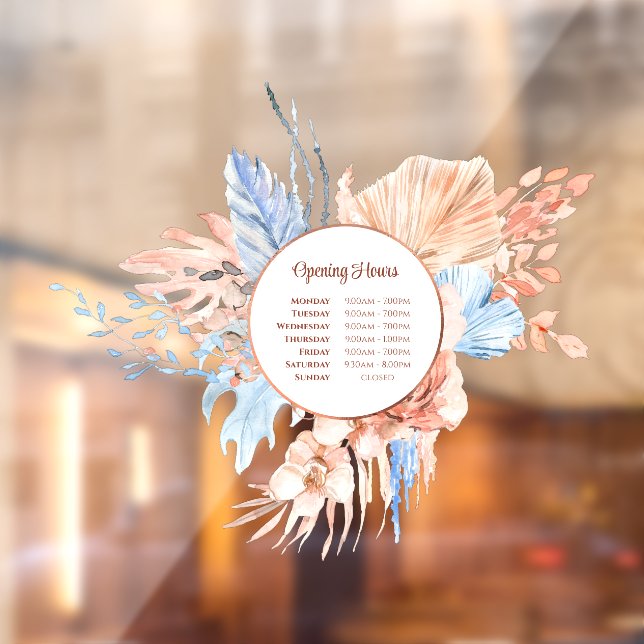 Autocollant Pour Fenêtre Heures d'ouverture de la pêche et du bouquet bleu (Feuille 2)