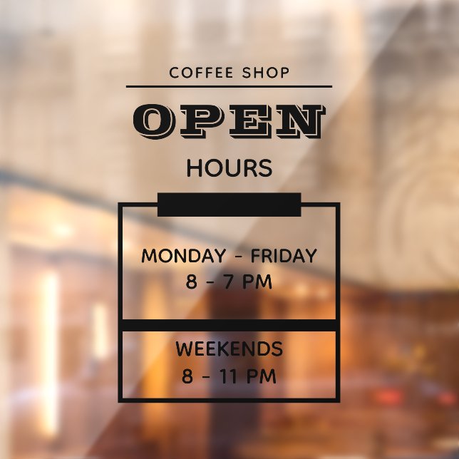 Autocollant Pour Fenêtre Heures d'ouverture de la simple boutique de café n (Feuille 2)