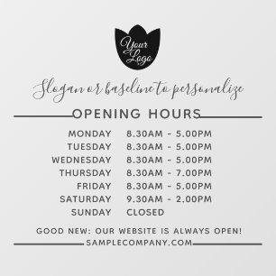 Autocollant Pour Fenêtre Heures d'ouverture de l'entreprise avec logo et te