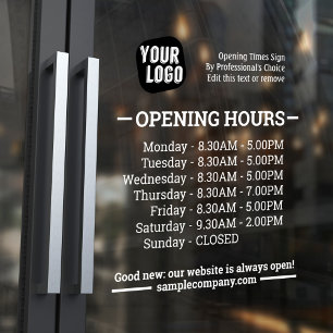 Autocollant Pour Fenêtre Heures d'ouverture de l'entreprise avec logo et te
