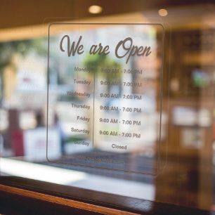 Autocollant Pour Fenêtre Heures d'ouverture de l'entreprise Café Brun Scrip