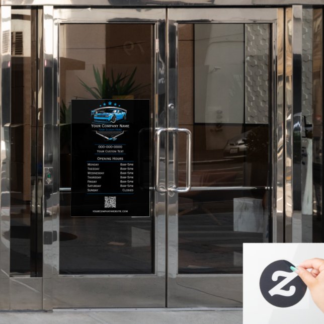 Autocollant Pour Fenêtre Heures d'ouverture de l'entreprise de lavage de vo (Porte de bureau)