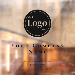 Autocollant Pour Fenêtre Heures d'ouverture de logo d'entreprise noir simpl