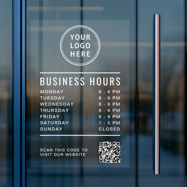 Autocollant Pour Fenêtre Heures d'ouverture de magasin en entreprise Code Q (Business Store Hours QR Code Logo Window Cling)