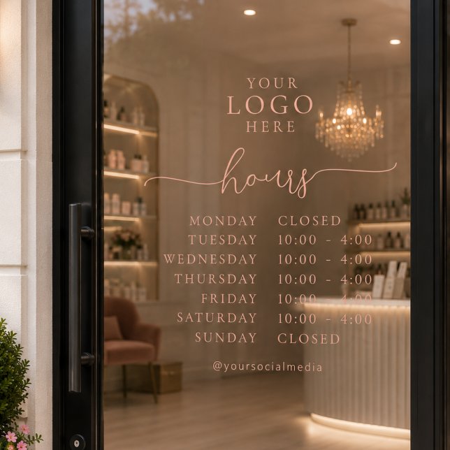 Autocollant Pour Fenêtre Heures d'ouverture de script élégant minimal Logo  (Créateur téléchargé)