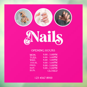 Autocollant Pour Fenêtre Heures d'ouverture de Vibrant Pink 3 Photo Nail Te