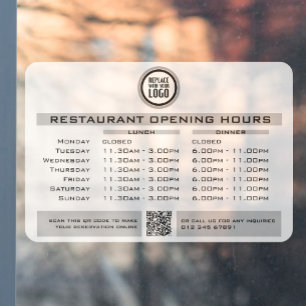 Autocollant Pour Fenêtre Heures d'ouverture déjeuner dîner personnalisées p