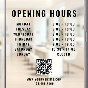 Autocollant Pour Fenêtre Heures d'ouverture d'entreprise Code QR minimalist