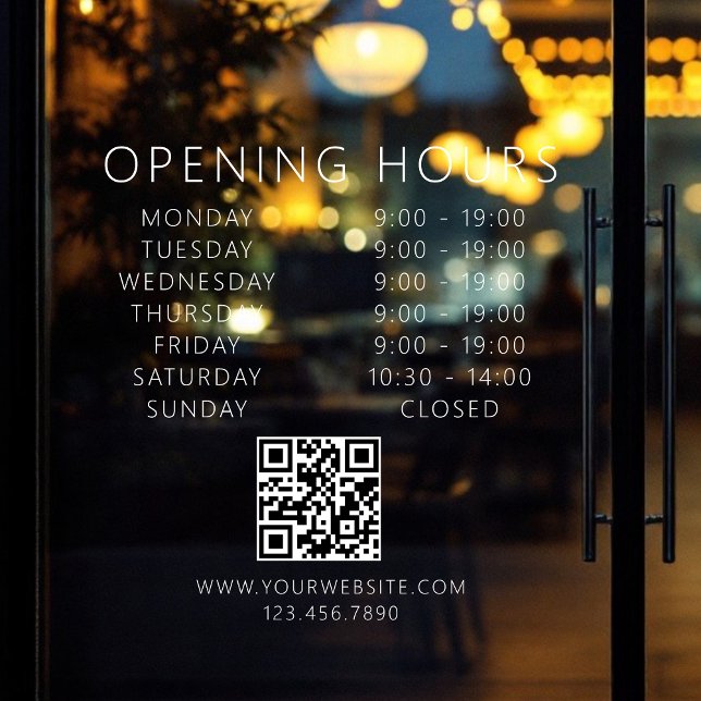 Autocollant Pour Fenêtre Heures d'ouverture d'entreprise Code QR minimalist (Créateur téléchargé)