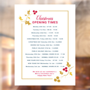Autocollant Pour Fenêtre Heures d'ouverture des affaires de Noël, rouge or