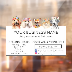 Autocollant Pour Fenêtre Heures d'ouverture des chiens adorables avec couro