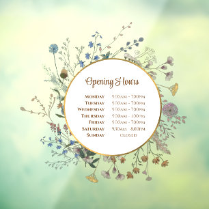 Autocollant Pour Fenêtre Heures d'ouverture des fleurs sauvages Boho Autoco