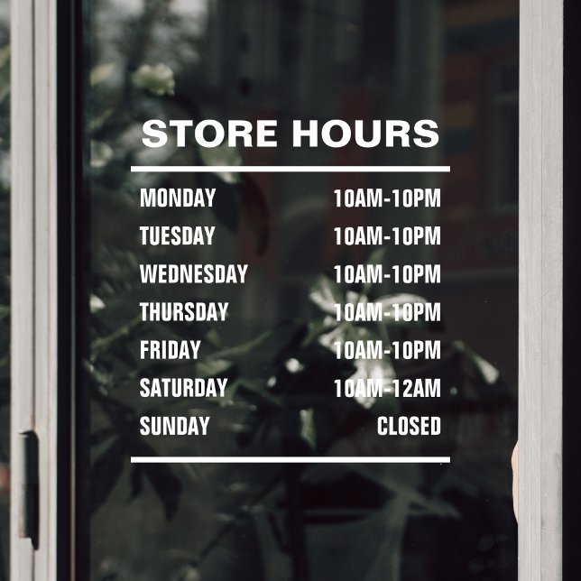 Autocollant Pour Fenêtre Heures d'ouverture des magasins d'affaires (Business Shop Hours of Operation Window Cling)