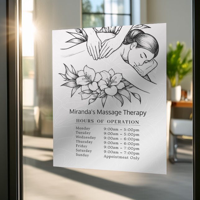 Autocollant Pour Fenêtre Heures d'ouverture des mains de thérapie de massag (Créateur téléchargé)