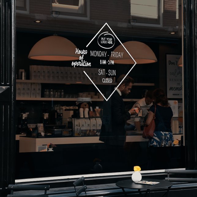 Autocollant Pour Fenêtre Heures d'ouverture du blanc Logo Bussinnes (White Opening Times Bussinnes Logo Window Cling)