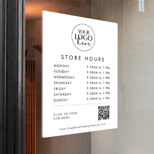 Autocollant Pour Fenêtre Heures d'ouverture du code QR du logo d'entreprise