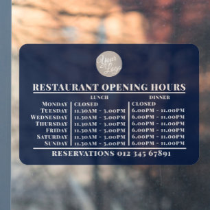 Autocollant Pour Fenêtre Heures d'ouverture du déjeuner et du dîner avec lo