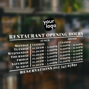 Autocollant Pour Fenêtre Heures d'ouverture du déjeuner et du dîner avec lo