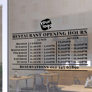 Autocollant Pour Fenêtre Heures d'ouverture du déjeuner et du dîner avec lo
