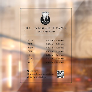 Autocollant Pour Fenêtre Heures d'ouverture du dentiste avec icône de dent 