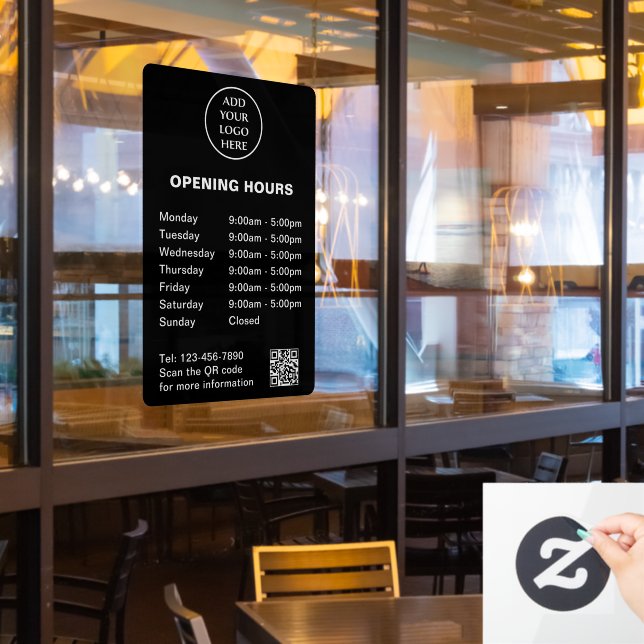 Autocollant Pour Fenêtre Heures d'ouverture du magasin Logo Entreprise Code (Fenêtre du restaurant)