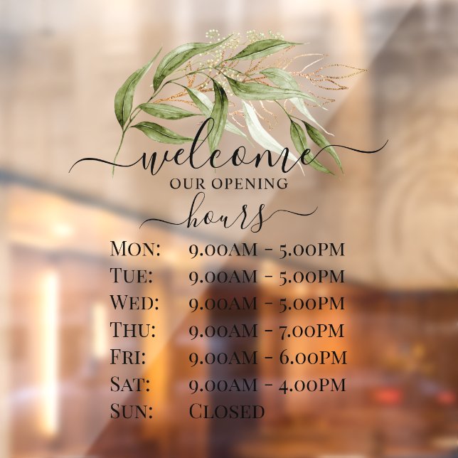 Autocollant Pour Fenêtre Heures d'ouverture du magasin PixDezines Sprig d'E (Feuille 2)