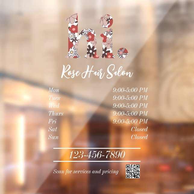 Autocollant Pour Fenêtre Heures d'ouverture du salon de coiffure (Feuille 2)