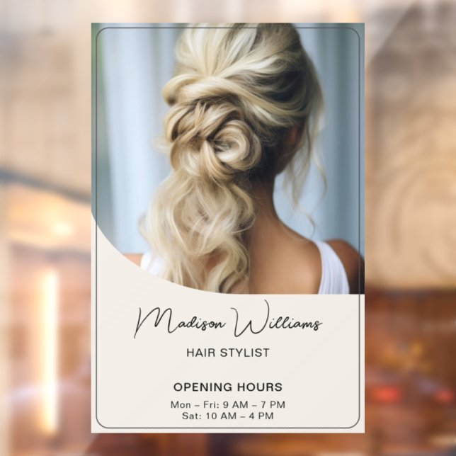 Autocollant Pour Fenêtre Heures d'ouverture du salon de coiffure (Feuille 2)