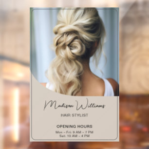 Autocollant Pour Fenêtre Heures d'ouverture du salon de coiffure Beige