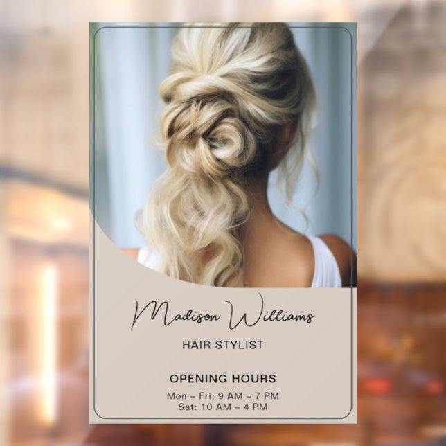 Autocollant Pour Fenêtre Heures d'ouverture du salon de coiffure Beige (Feuille 2)