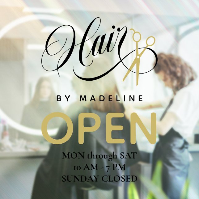 Autocollant Pour Fenêtre Heures d'ouverture du salon de coiffure Cheveux no (Créateur téléchargé)