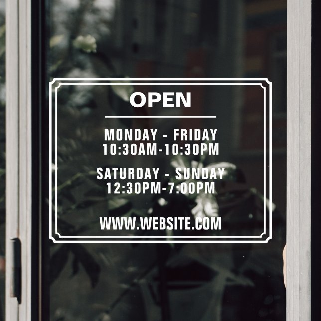 Autocollant Pour Fenêtre Heures d'ouverture du site Web transparent (store hours of operation transparent door sticker with website)