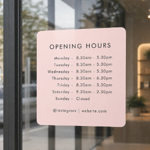 Autocollant Pour Fenêtre Heures d'ouverture Horaires d'ouverture Rose Pâl