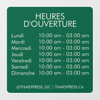 Autocollant Pour Fenêtre Heures d'ouverture - Inverser