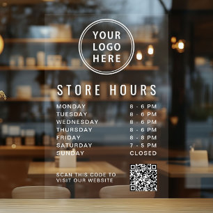 Autocollant Pour Fenêtre Heures d'ouverture Logo Code QR Écriture Blanche