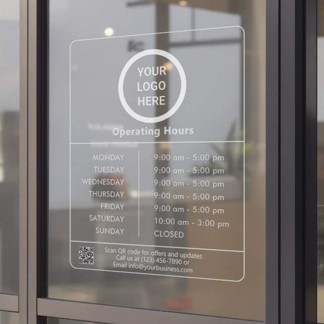 Autocollant Pour Fenêtre Heures d'ouverture Logo de l'entreprise Code QR tr (Créateur téléchargé)