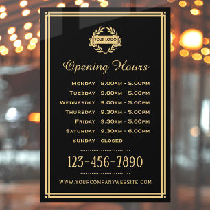 Autocollant Pour Fenêtre Heures d'Ouverture Logo Entreprise Classique Noir
