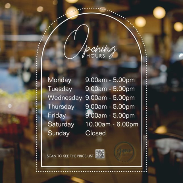 Autocollant Pour Fenêtre Heures d'ouverture minimales Clôture transparente  (Créateur téléchargé)