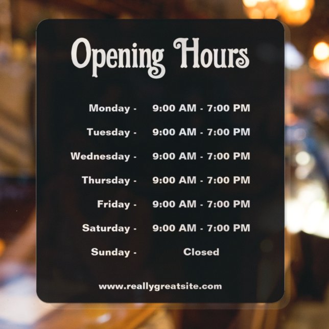 Autocollant Pour Fenêtre Heures d'ouverture Moderne Noir et Blanc  (Créateur téléchargé)
