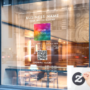 Autocollant Pour Fenêtre Heures d'ouverture personnalisées Code QR Logo d'e