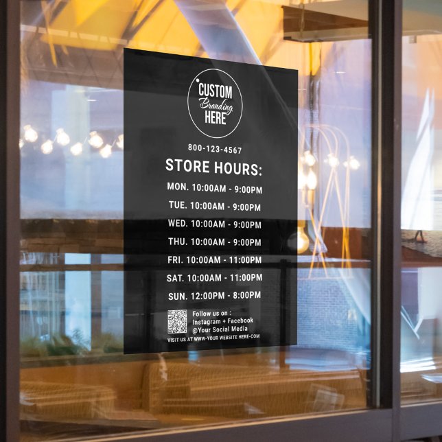 Autocollant Pour Fenêtre Heures d'ouverture personnalisées pour les entrepr (store opening hours logo window cling decal)