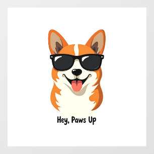 Autocollant Pour Fenêtre Hey Vintage, Patte en l'air Corgi avec Lunettes de