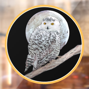 Autocollant Pour Fenêtre Hibou blanc et peinture de lune - Art d'oiseau ori