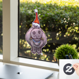 Autocollant Pour Fenêtre Hippo dans une fenêtre de Noël de chapeau de Père