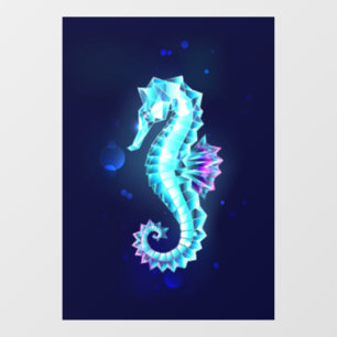 Autocollant Pour Fenêtre Hippocampe de glace cristalline sur fond bleu