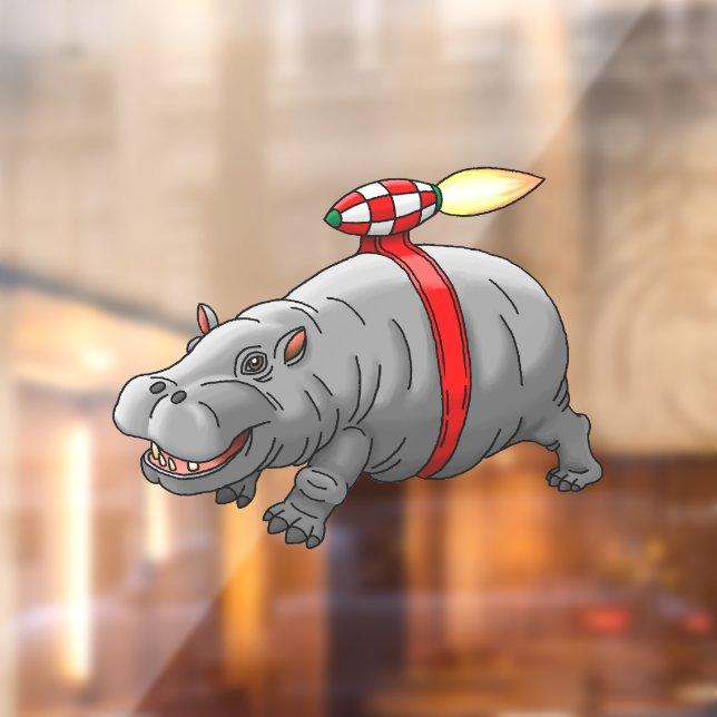 Autocollant Pour Fenêtre Hippopotame Fusée (Feuille 2)