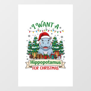 Autocollant Pour Fenêtre Hippopotame Noël Hippo Chapeau de Père Noël Arbres