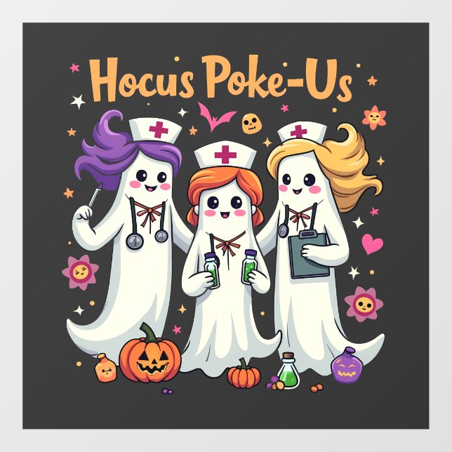 Autocollant Pour Fenêtre Hocus-Poke Nous Infirmier Éffrayant Halloween Fant (Feuille)