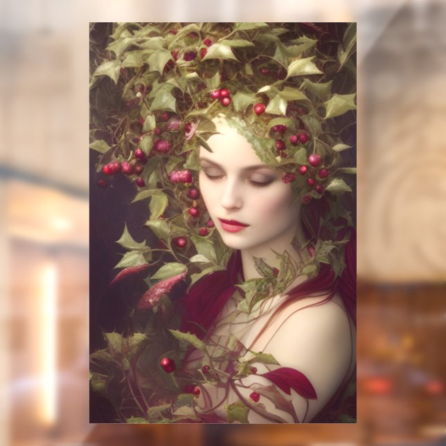 Autocollant Pour Fenêtre Holly Berries Belle femme Noël (Feuille 2)