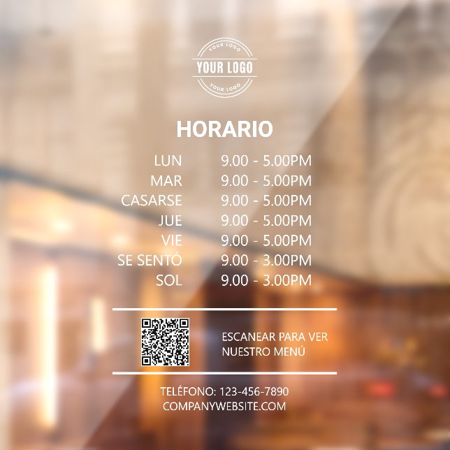 Autocollant Pour Fenêtre Hora de apertura de la oficina, logotpo de la emp (Feuille 2)